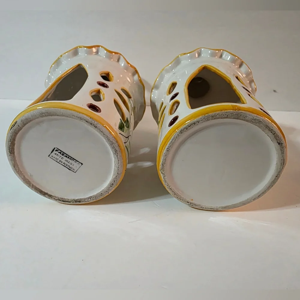 Vtg Art Pottery Candle Lanterns Flower Design